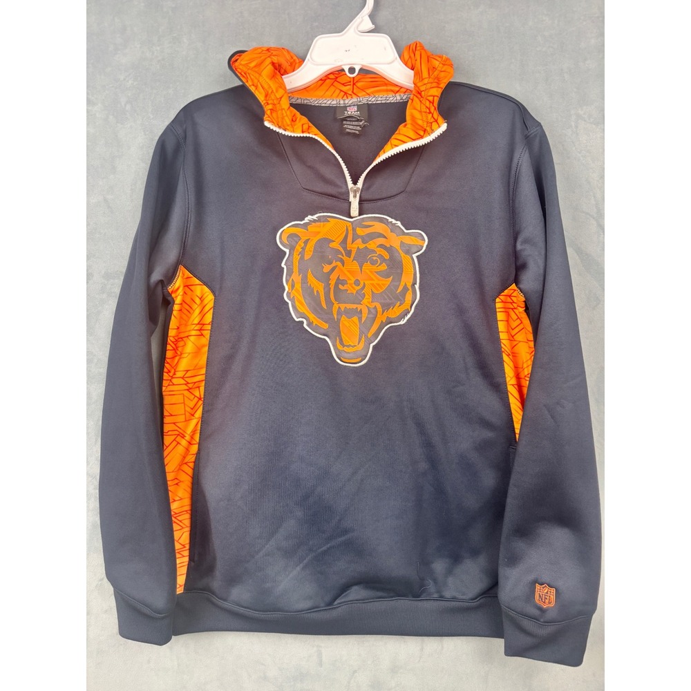 NFL Team Apparel Chicago Bears Quarter Zip Hoodie Navy Blue Orange Mens Medium